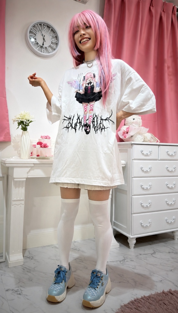 背面レースアップTシャツ Angel White