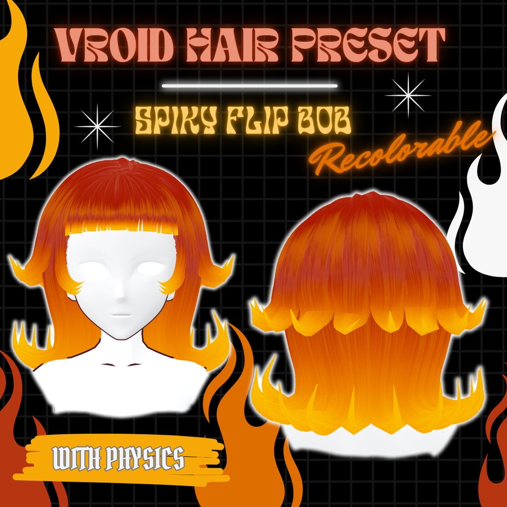Edgy Flip Bob | VRoid 髪型 Recolorable Hair Preset w/ Physics | Y2K | 60s | Alt | Vtuber | 3D Asset