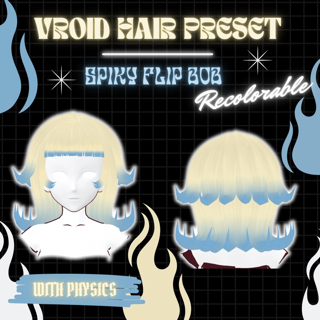 Edgy Flip Bob | VRoid 髪型 Recolorable Hair Preset w/ Physics | Y2K | 60s | Alt | Vtuber | 3D Asset