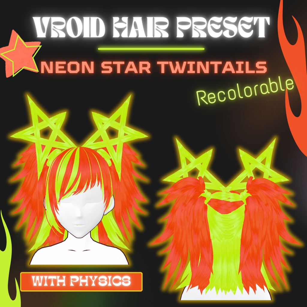 Neon Star Twintails | VRoid 髪型 Recolorable Hair Preset w/ Physics | Rock | Alternative | Punk | Vtuber