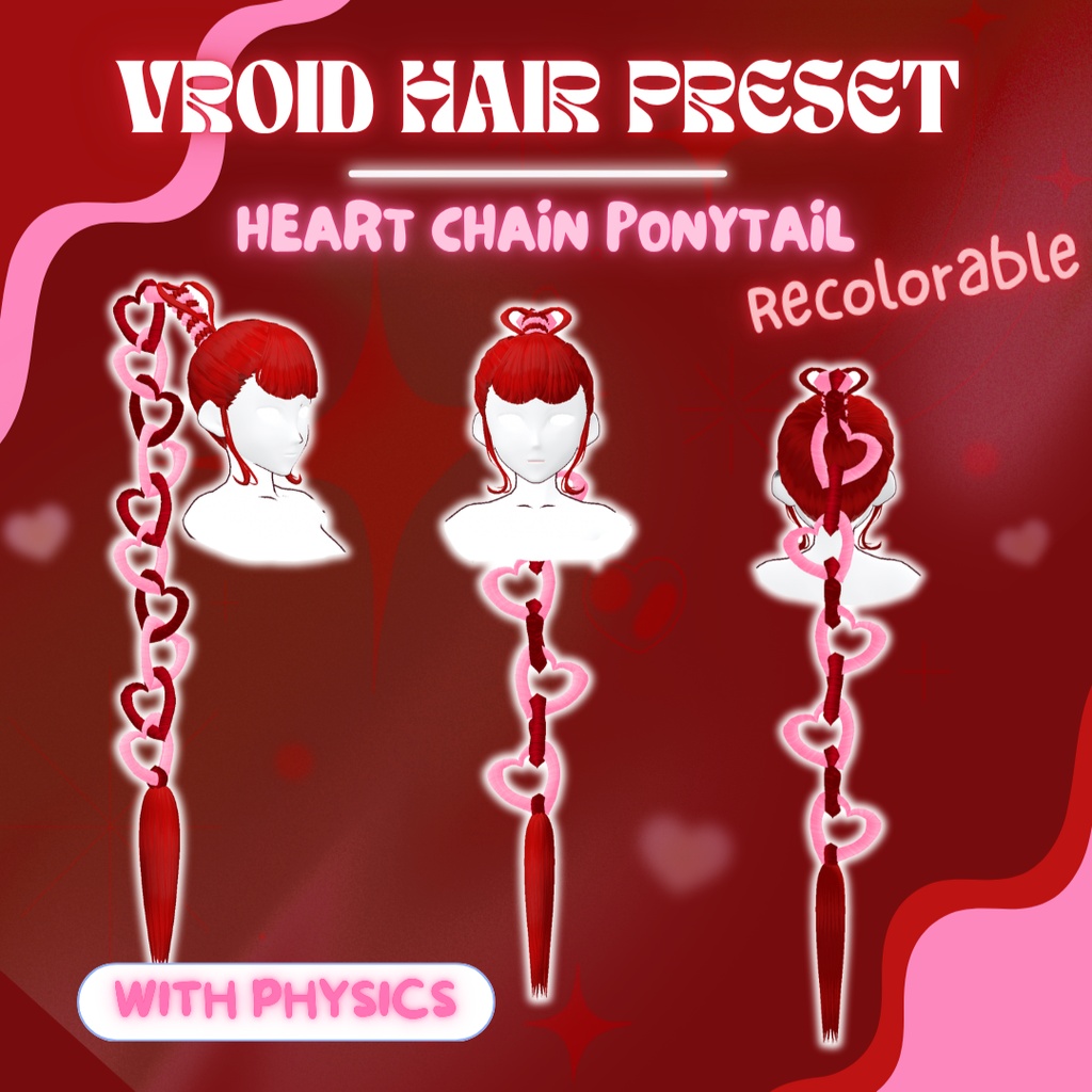 Heart Chain Ponytail | VRoid  髪型 Recolorable Hair Preset w/ Physics | VTuber 3D Assets