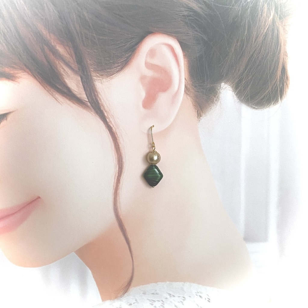 チェコガラスビーズ＆コットンパールピアス【pierced  ears No.035】