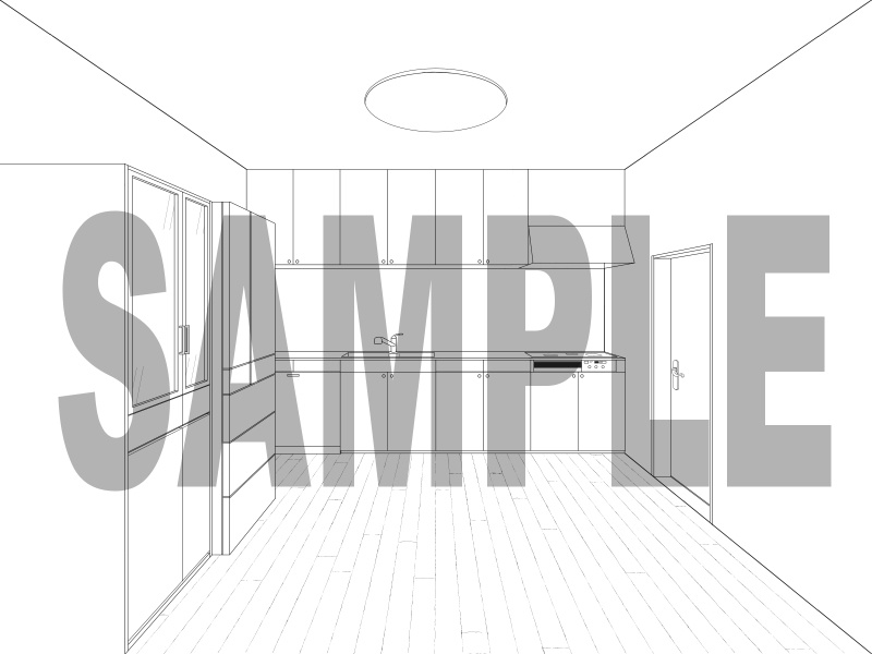 白黒線画手書き背景素材 05