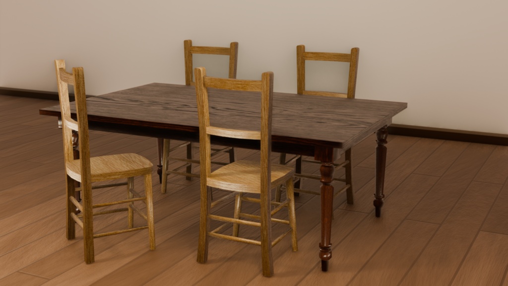 【fbx】ローポリなアンティークチェア・テーブル【UnityPackage】【blend】