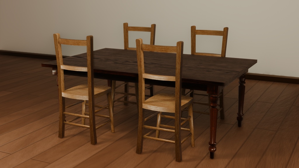 【fbx】ローポリなアンティークチェア・テーブル【UnityPackage】【blend】