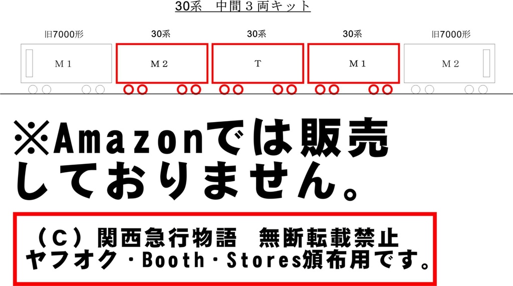 【1/80】大阪市地下鉄7000形増結用中間3両(M1+T+M2)(要組立・未塗装)床板、床下機器付き