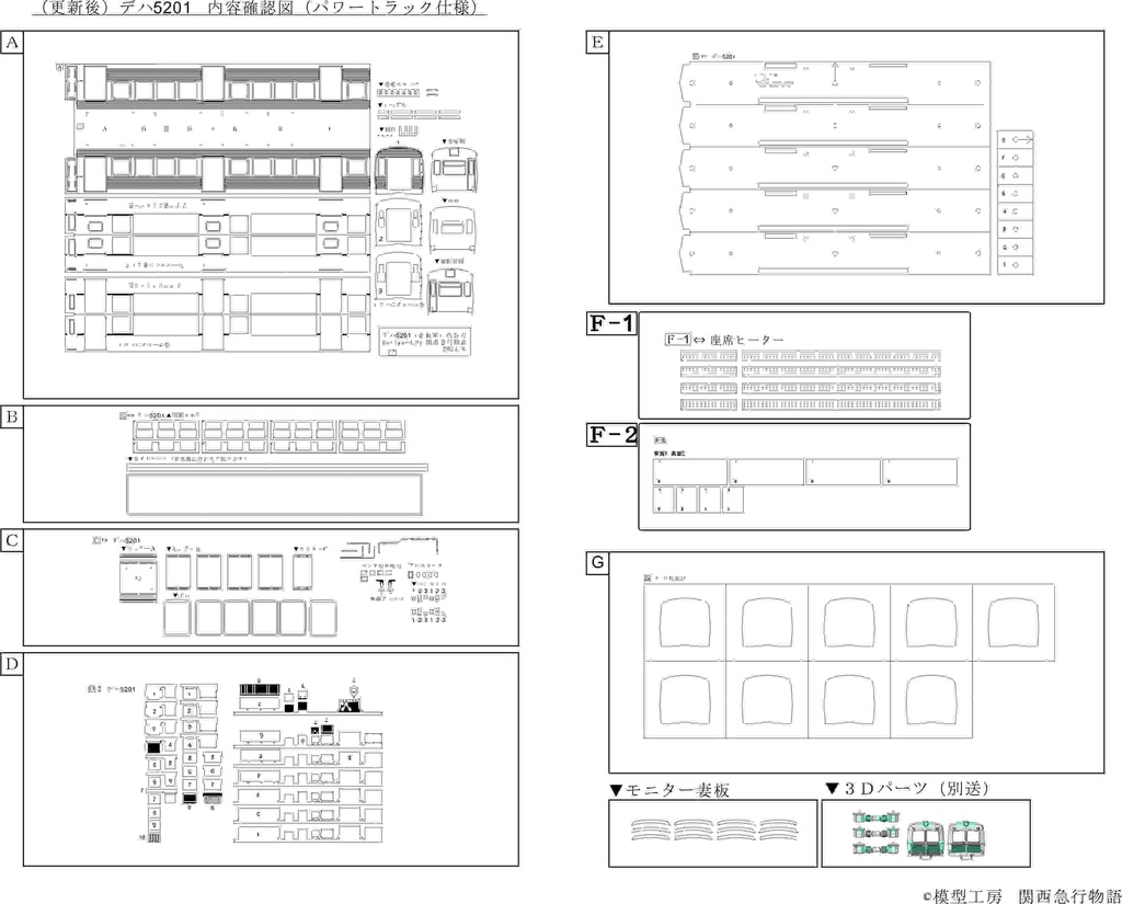TKK5200系4両硬質ペーパーキット(下部コルゲート撤去後)(3D前面パーツ、床板・床下機器つき)東横線 大井町線