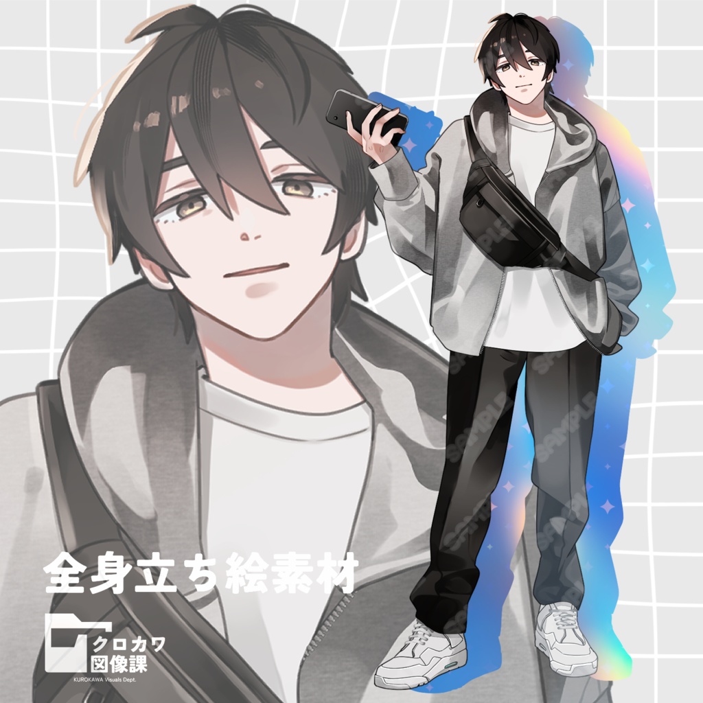 【立ち絵素材】パーカーの青年｜表情差分12種