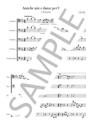 【トロンボーン五重奏】	リュートのための古風な舞曲とアリアよりイタリアーナ（O.レスピーギ）編曲楽譜