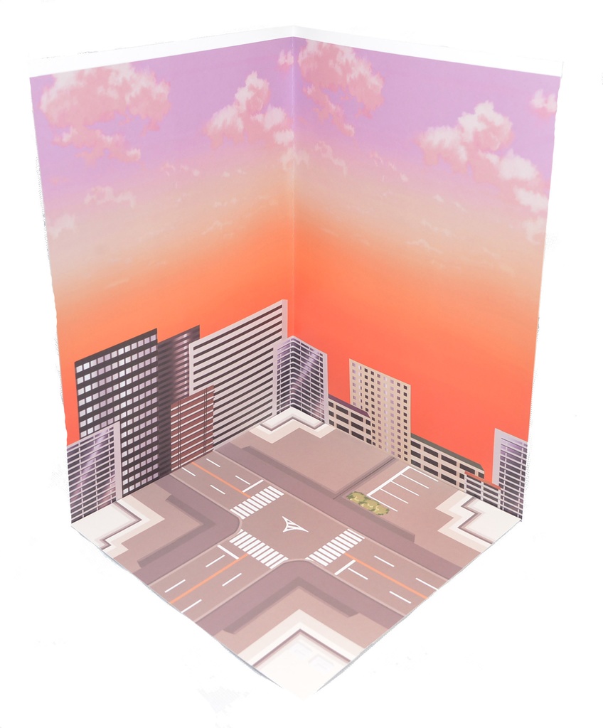 【ビル街】紙製背景1/12フィギュア用・プレイスルヘヤーシリーズ