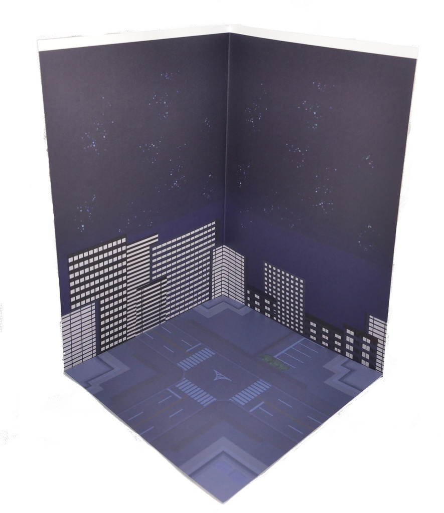 【ビル街】紙製背景1/12フィギュア用・プレイスルヘヤーシリーズ