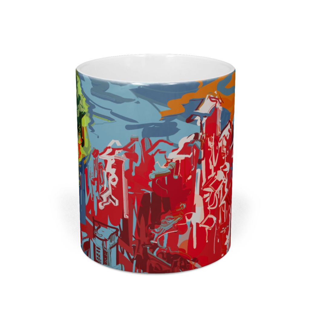 夢で見た街と屋上の森と湖マグカップ