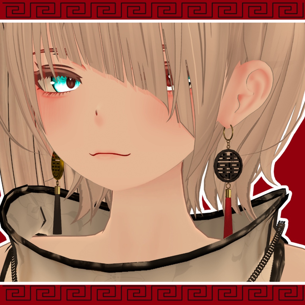 【4アバター対応】中華風 双喜紋イヤリング【MA対応】