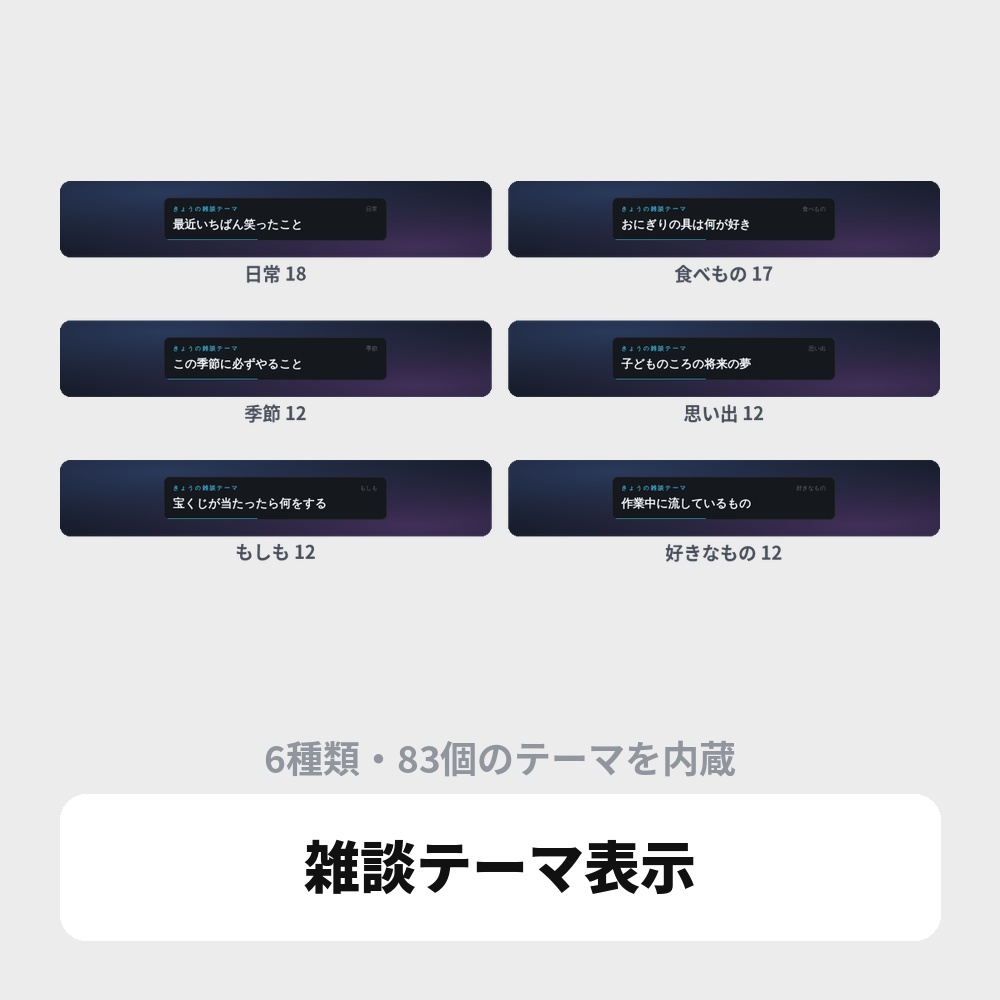 OBS用 雑談テーマ表示オーバーレイ|ラジオ配信・雑談配信向け / Stream Topic for OBS