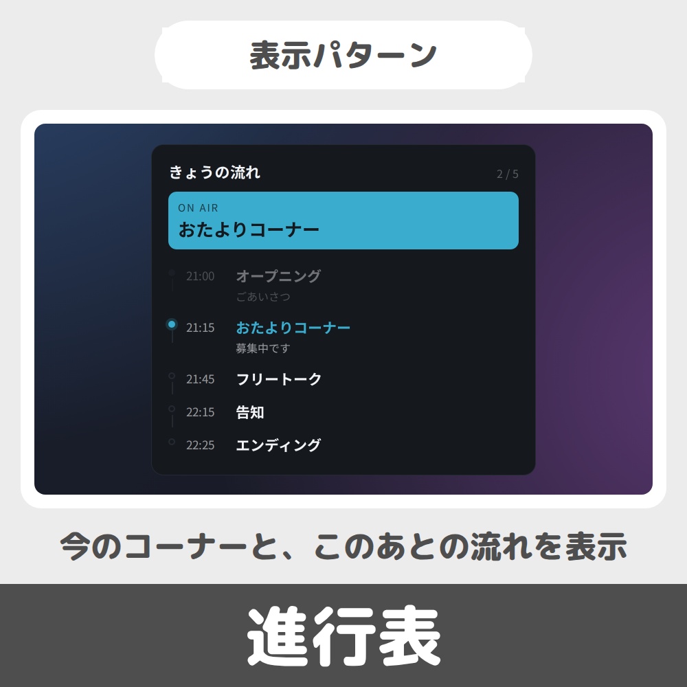 OBS用 ラジオ配信セット|進行表・雑談テーマ・情報カードを1つに / Radio Set for OBS