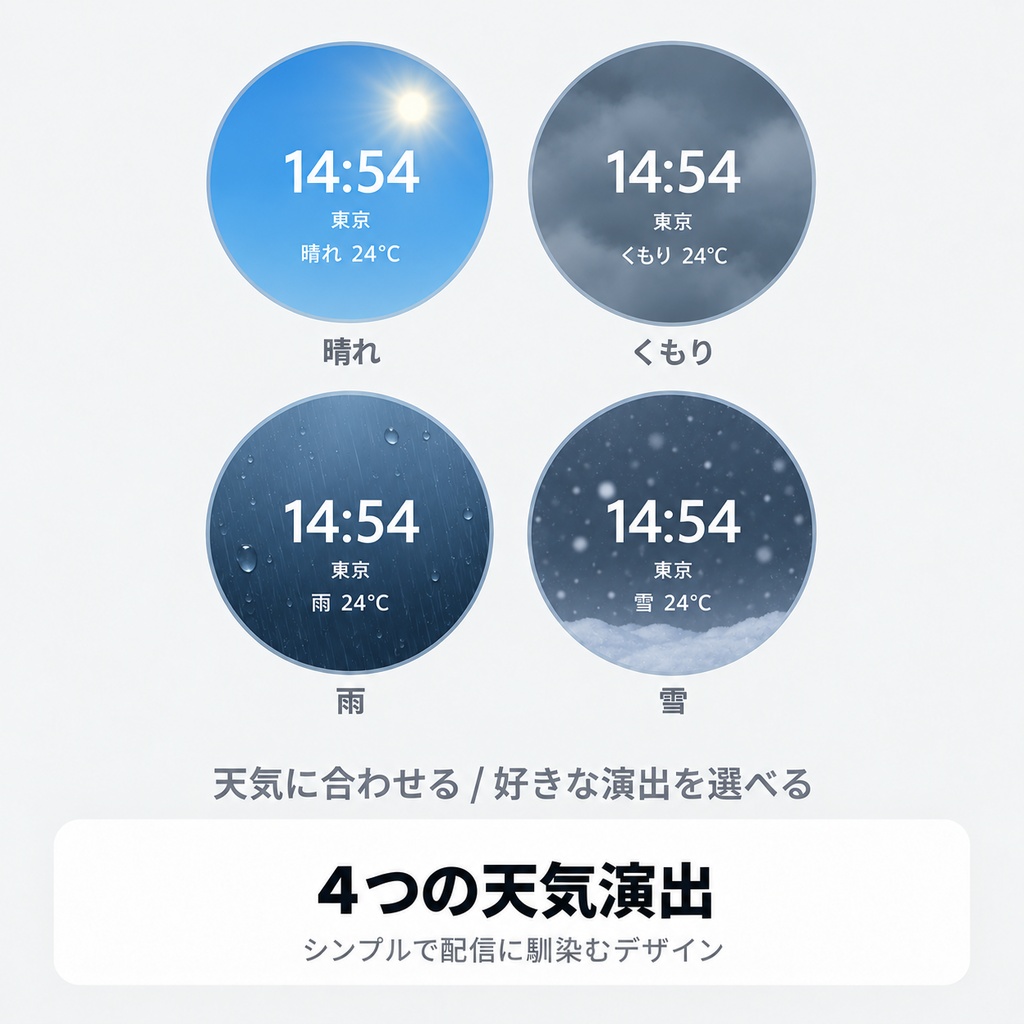 OBS用 丸型マップ隠し|時刻・天気・気温表示 / Circle Weather Cover for OBS