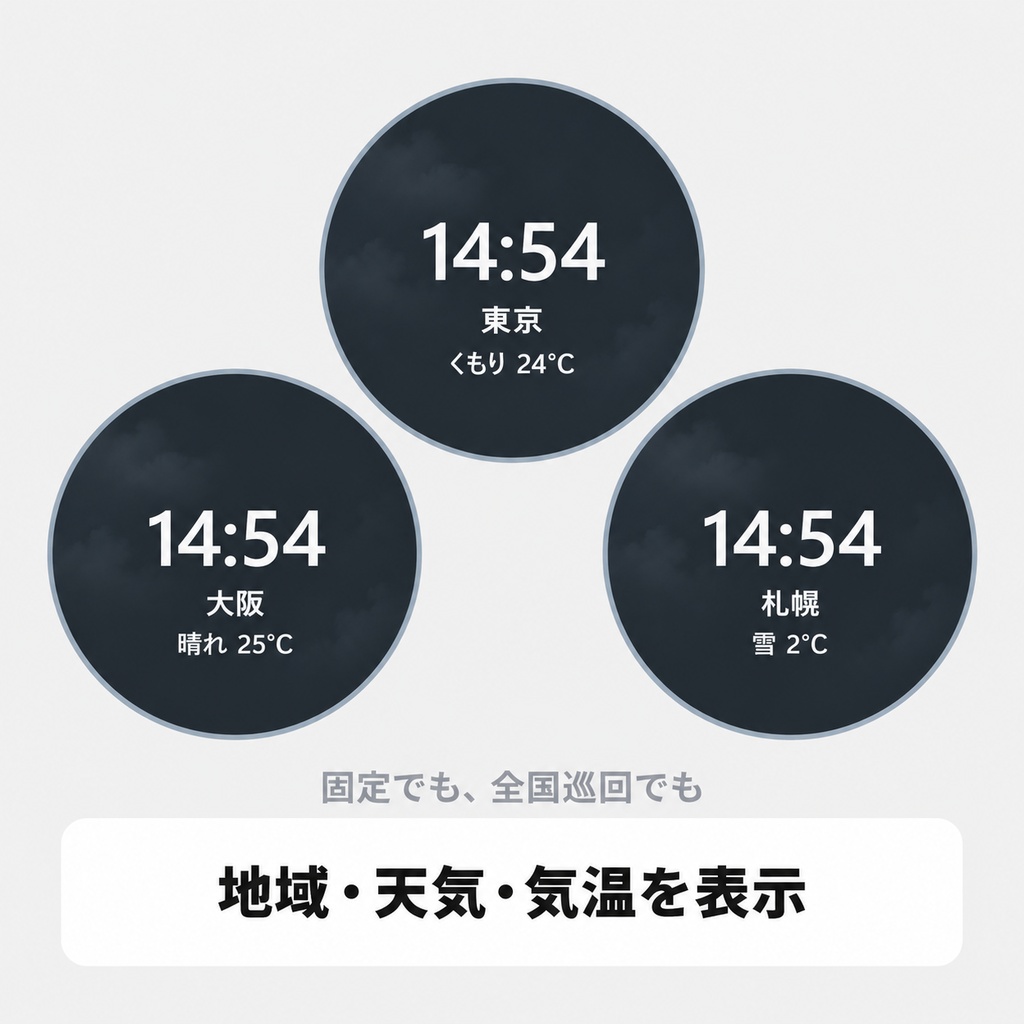 OBS用 丸型マップ隠し|時刻・天気・気温表示 / Circle Weather Cover for OBS