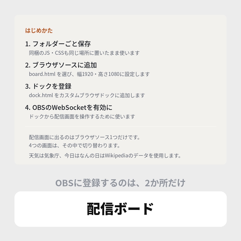 OBS用 配信ボード|時計・情報表示・4画面切替 / Stream Board for OBS