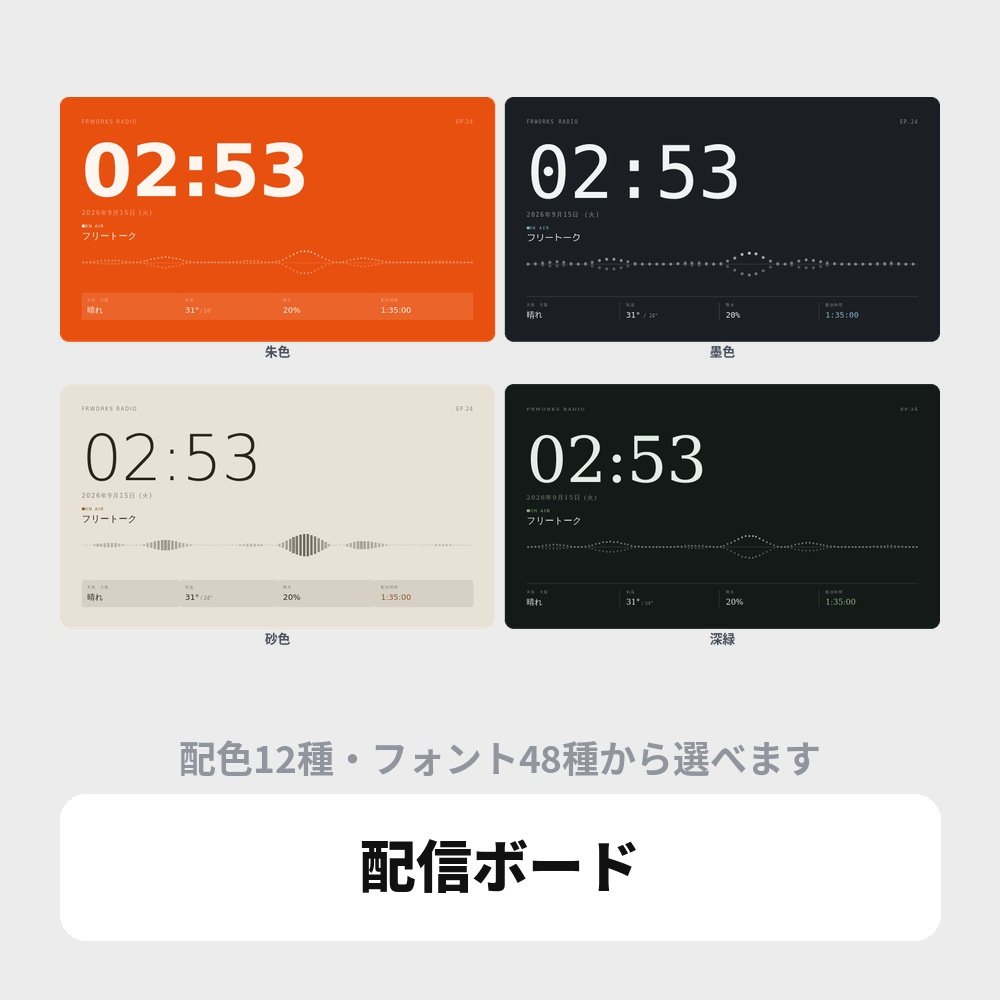 OBS用 配信ボード|時計・情報表示・4画面切替 / Stream Board for OBS