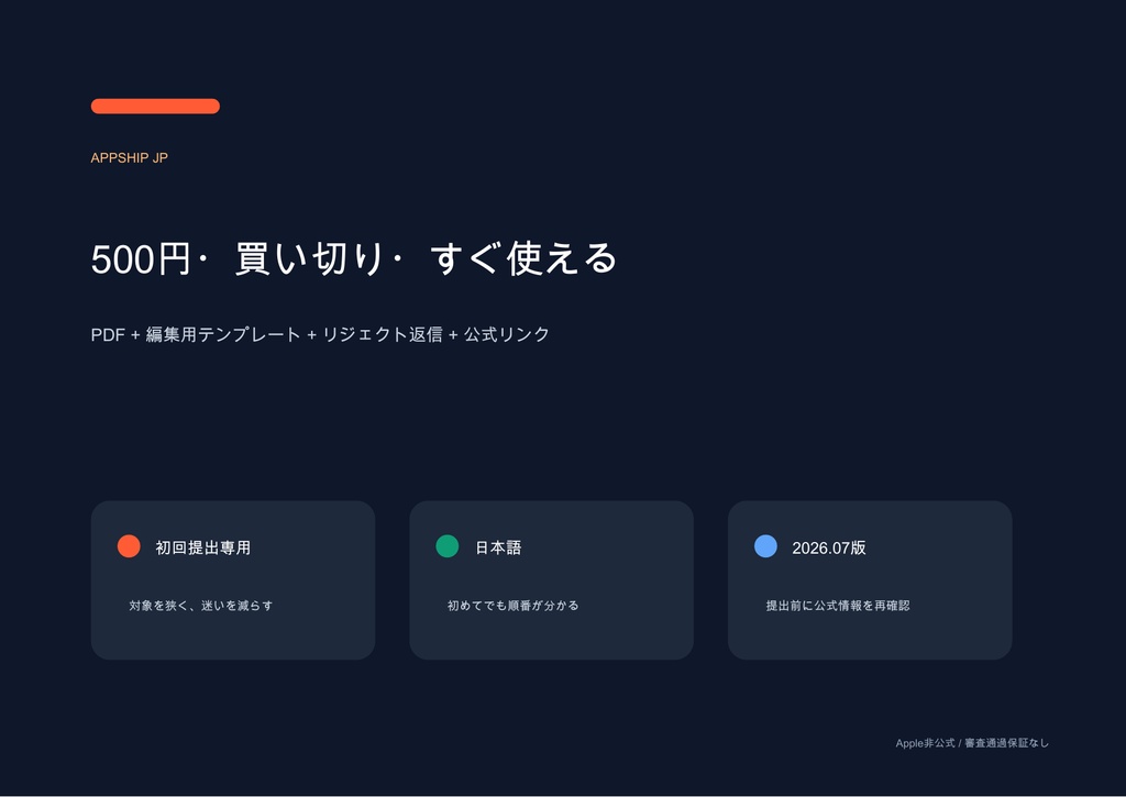 AppShip JP|iOS App Store審査 初回提出パック 2026.07【チェックリスト・Review Notes雛形】