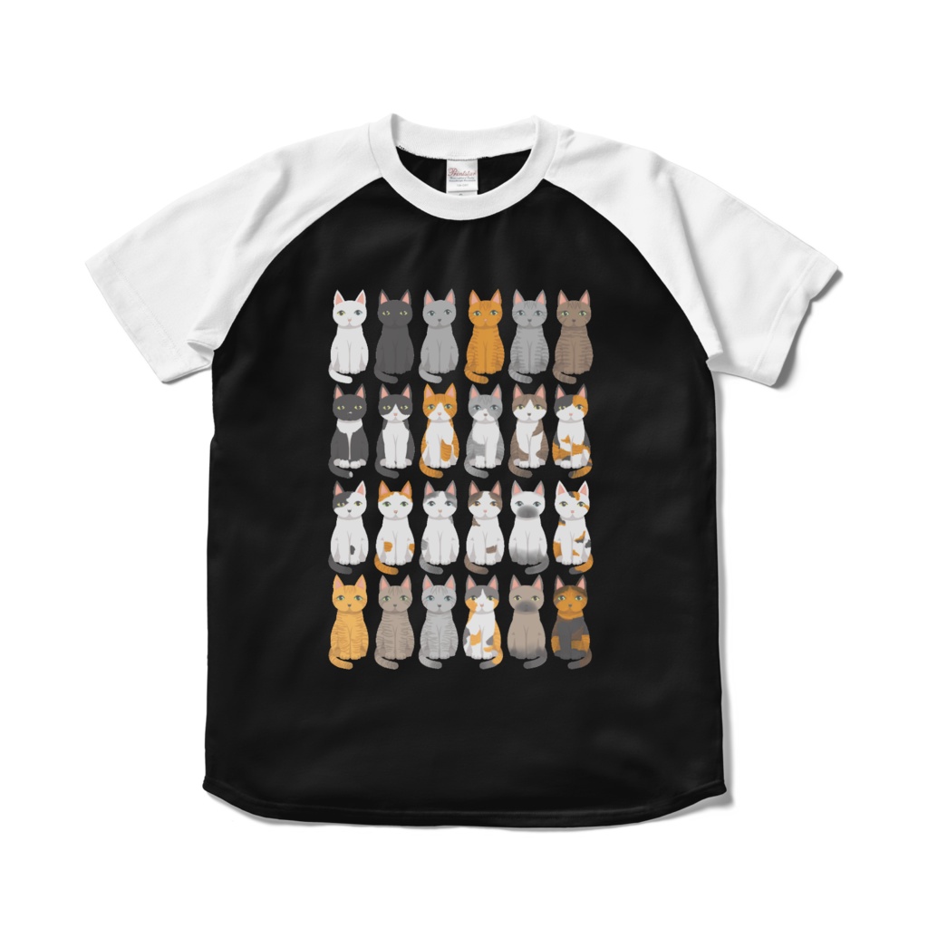 ネコネコ２４ / ラグランTシャツ　ブラック×ホワイト