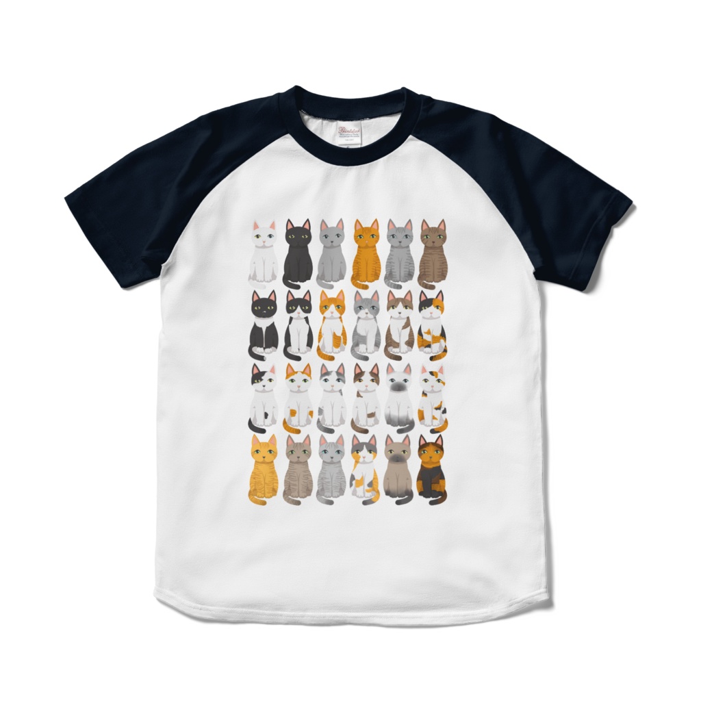ネコネコ24 / ラグランTシャツ ホワイト×ネイビー