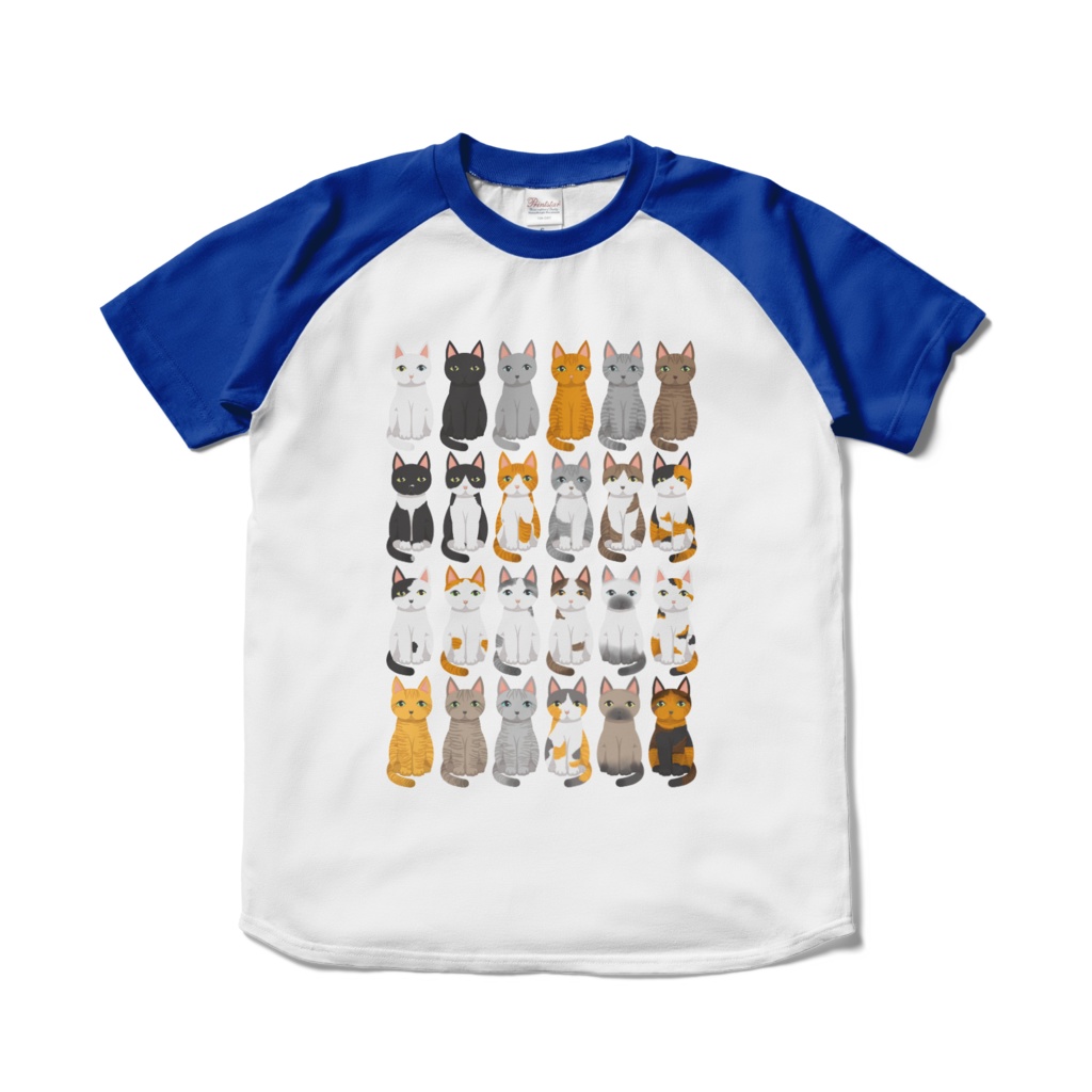 ネコネコ２４ / ラグランTシャツ　ホワイト×ロイヤルブルー