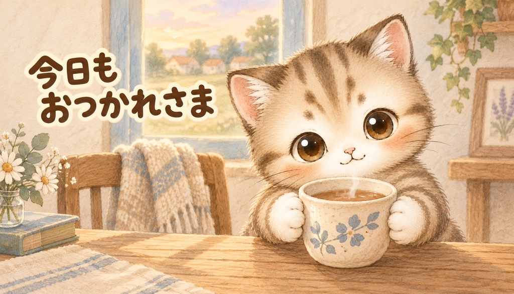 【スマホ壁紙4枚+印刷カード8枚】ねふりぃのやさしい気づかいセット|猫・癒し・デジタル素材