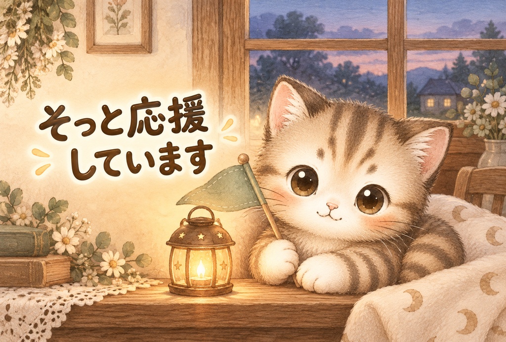 【スマホ壁紙4枚+印刷カード8枚】ねふりぃのやさしい気づかいセット|猫・癒し・デジタル素材