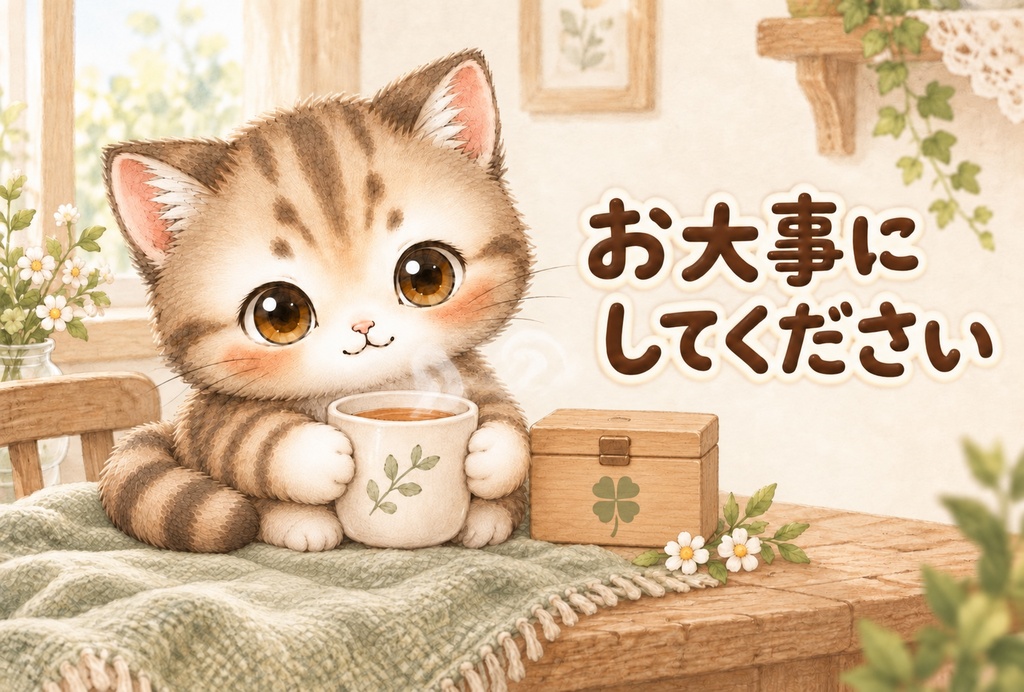 【スマホ壁紙4枚+印刷カード8枚】ねふりぃのやさしい気づかいセット|猫・癒し・デジタル素材
