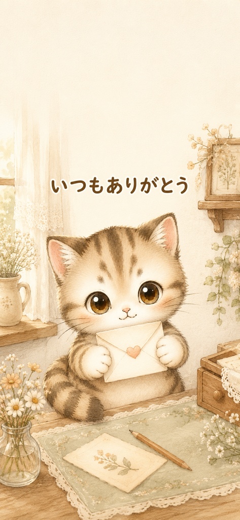 【スマホ壁紙4枚+印刷カード8枚】ねふりぃのやさしい気づかいセット|猫・癒し・デジタル素材