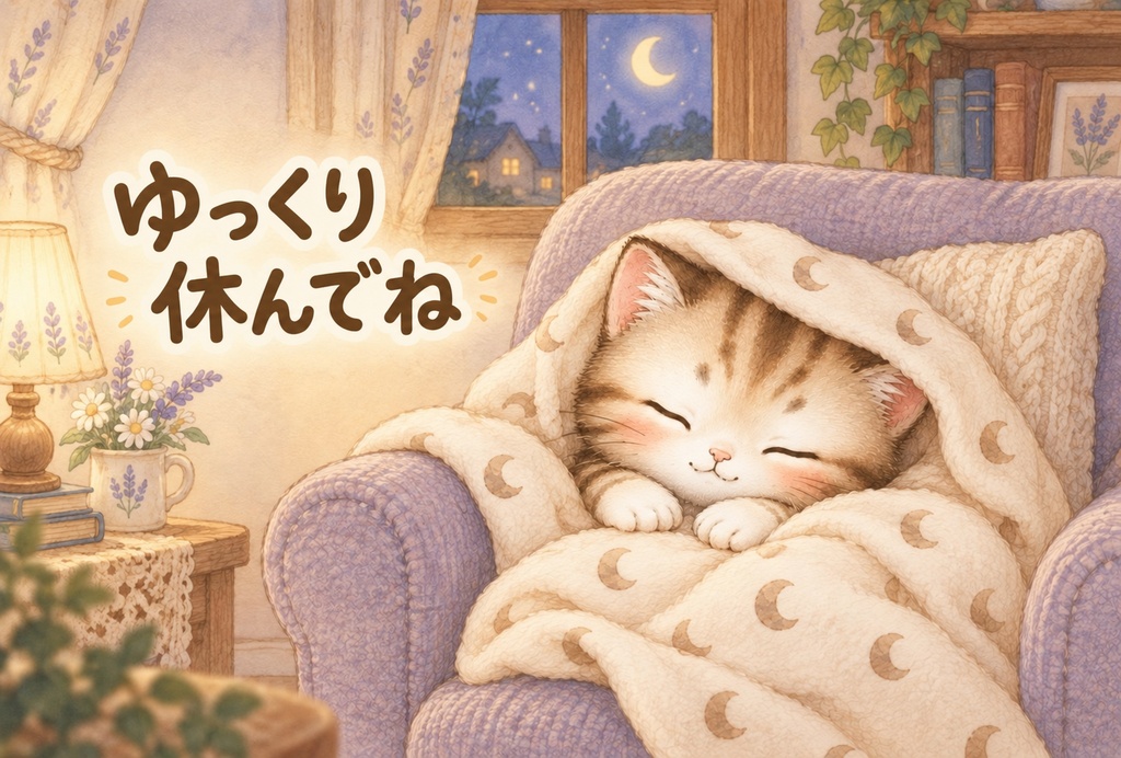 【スマホ壁紙4枚+印刷カード8枚】ねふりぃのやさしい気づかいセット|猫・癒し・デジタル素材