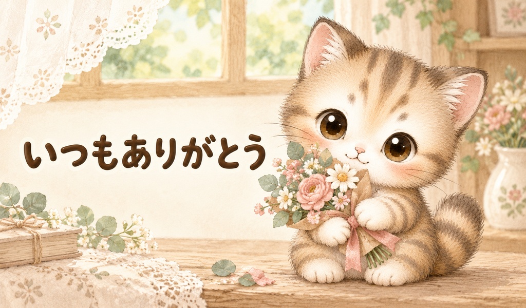 【スマホ壁紙4枚+印刷カード8枚】ねふりぃのやさしい気づかいセット|猫・癒し・デジタル素材