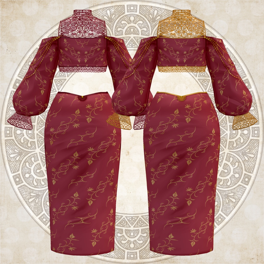 VRoid用チャイナ風オリエンタルドレス15点セット