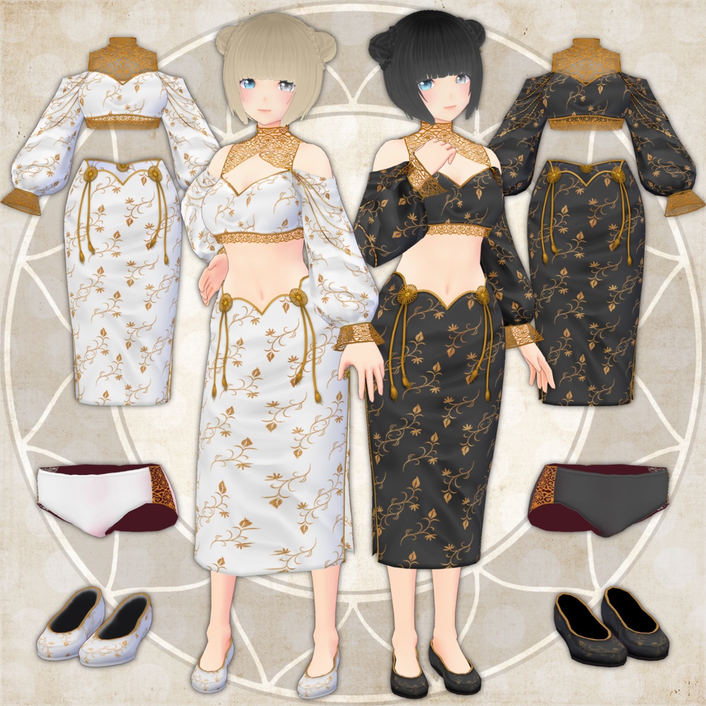 VRoid用チャイナ風オリエンタルドレス15点セット