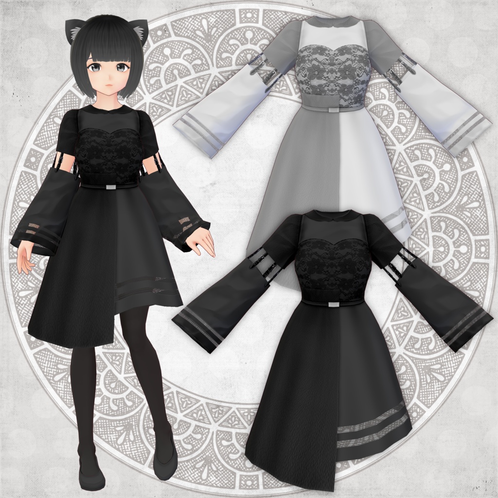 Vroid用アシンメトリーモノクロワンピ Hii S Closet Booth