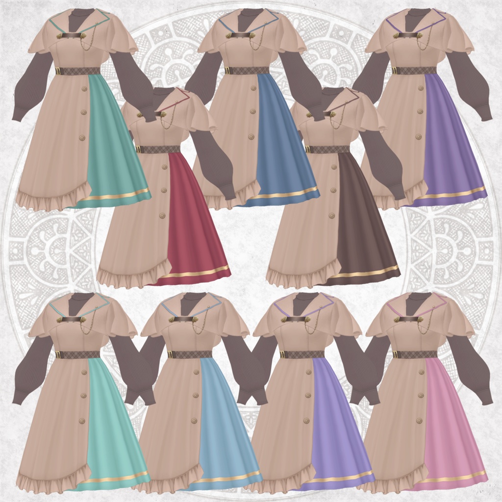 チョコミントカラーのトレンチ風セットアップ【VRoid向けテクスチャ】