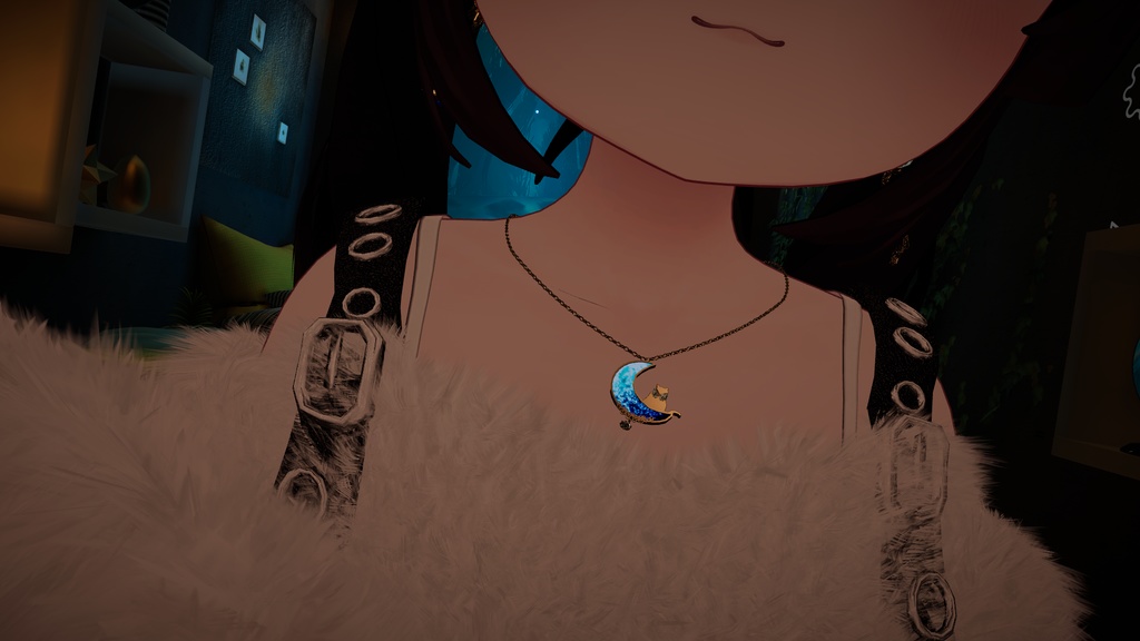 【無料】VRChat向けアクセサリー「月猫ネックレス」【phys bone使用】