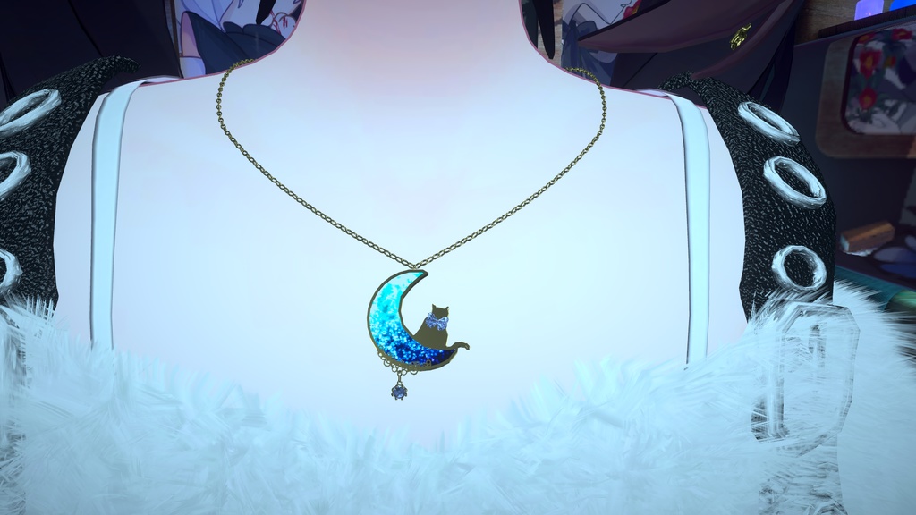 【無料】VRChat向けアクセサリー「月猫ネックレス」【phys bone使用】