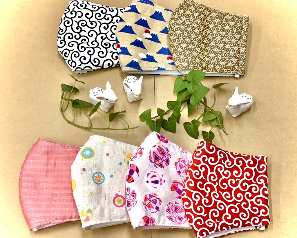 和風柄(手毬 ピンク) 手作りマスク