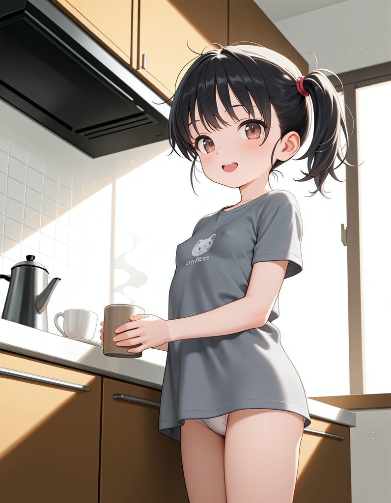 休みの日はTシャツだけで過ごします