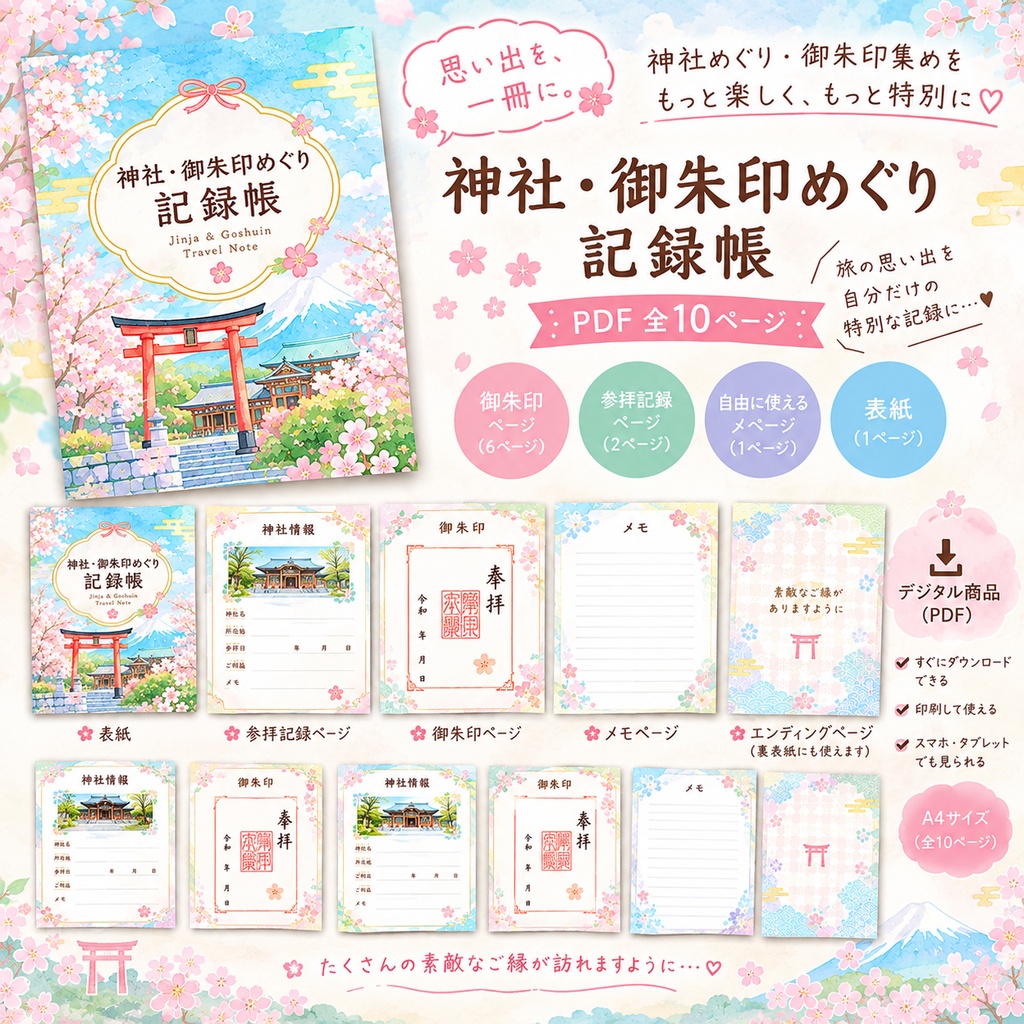 「神社・御朱印めぐり記録帳|PDF全10ページ」