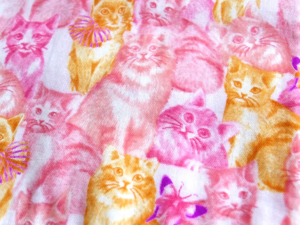 ☆sale☆ネコ柄のガーゼリボンヘアバンド (ピンク)