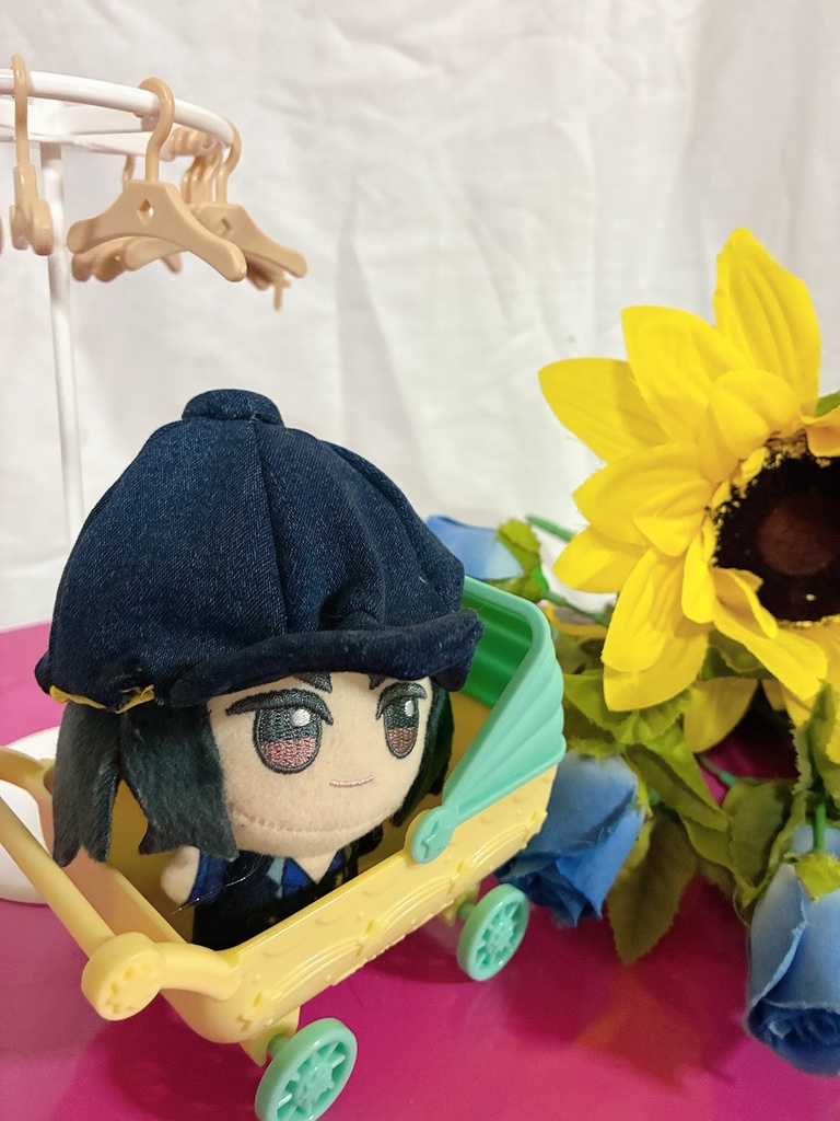 ちびぐるみ帽子ジーンズ生地×黄色裏地