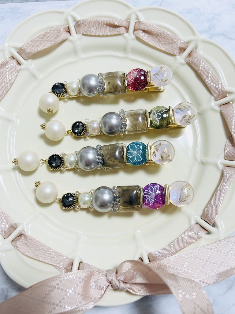 【ヘアクリップ】🔥、🎴、🌊、🦋イメージカラー ゴールド