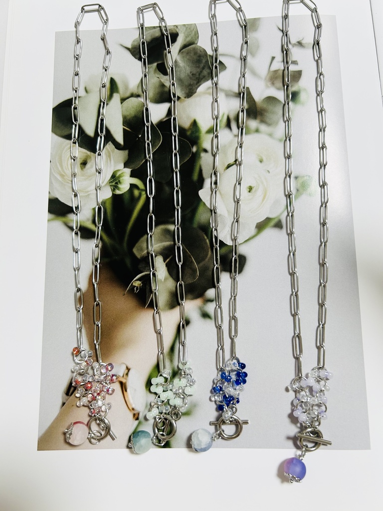 【マンテル式ネックレス】🔥、🎴、🌊、🦋イメージカラー シルバー