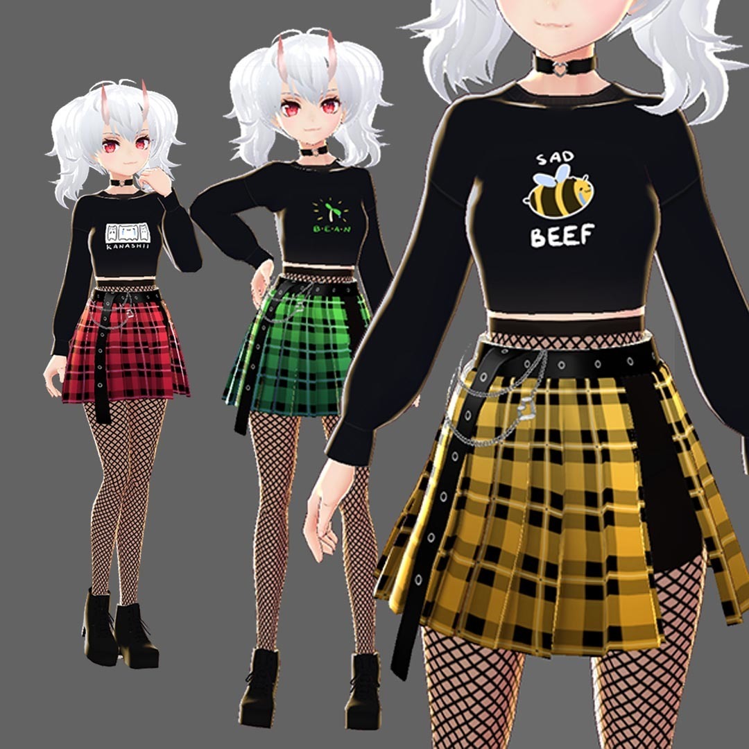 [VRoid] Casual Punk Outfit -7 colours - 2wintails - BOOTH