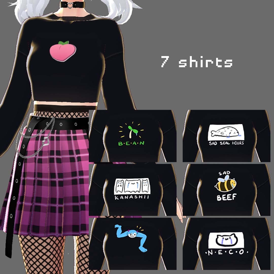[VRoid] Casual Punk Outfit -7 colours - 2wintails - BOOTH