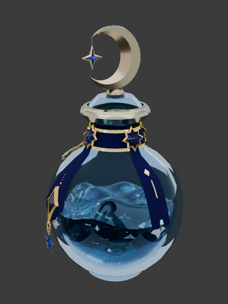 月光の薬瓶|Blender用3Dモデル【無料配布】