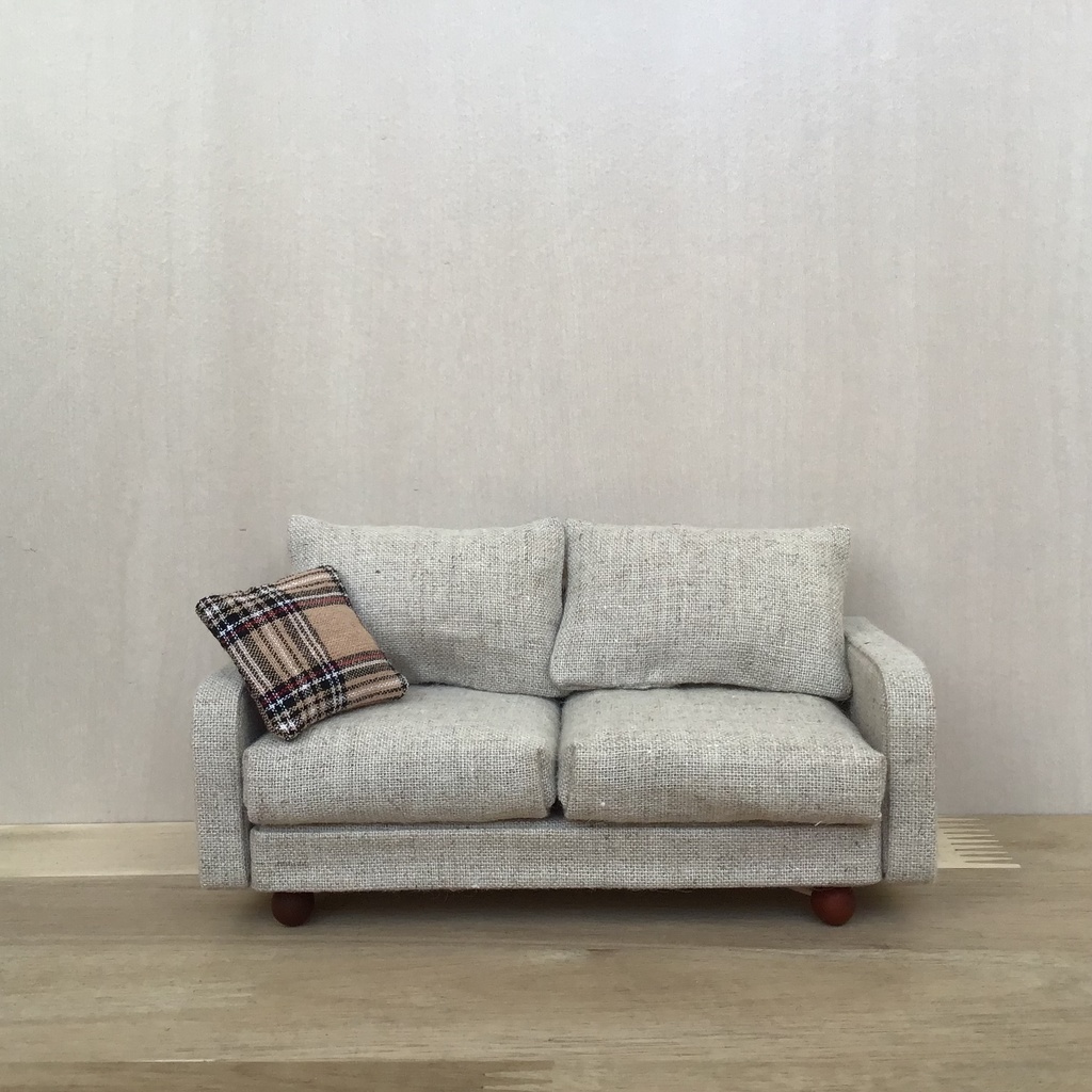 ドール用 リネン ファブリックソファ ミニチュア家具 木製